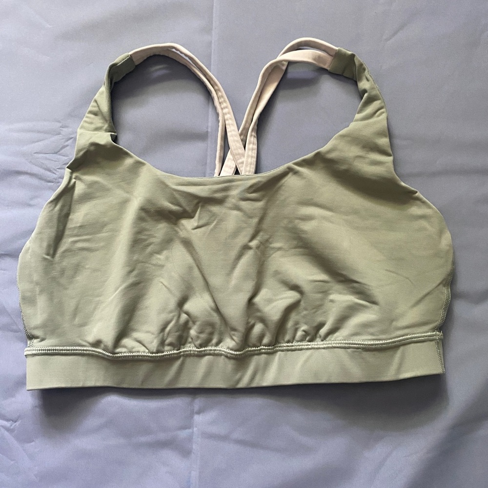 Lululemon Energy Sports Bra Green / White Strappy Women's Workout Size 10